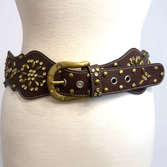Kathy Van Zeeland Accessories - Kathy Van Zeeland Studded Belt Contour Flower Chocolate Size M 32–36"